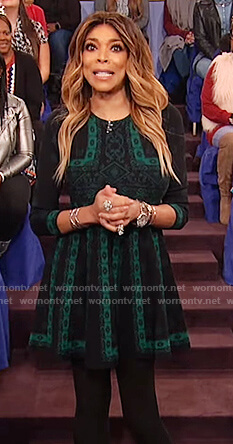 Wendy’s green knit pattern flare dress on The Wendy Williams Show