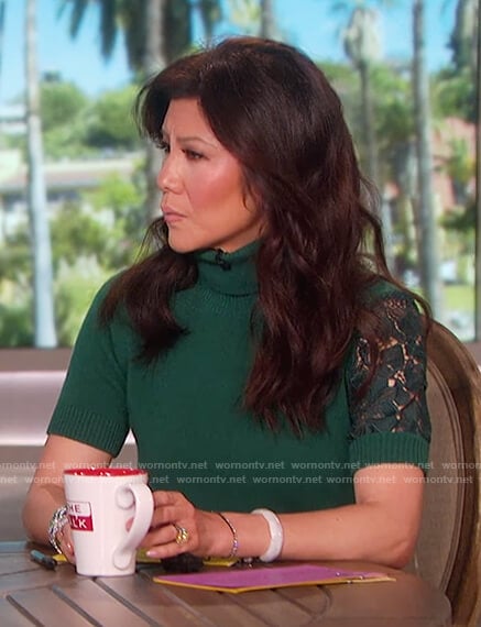 Julie’s green wool lace insert top on The Talk