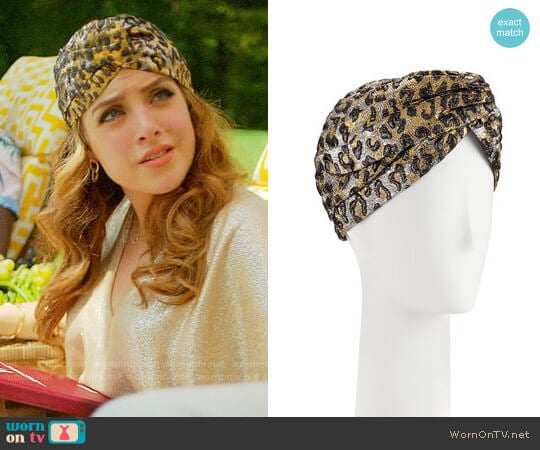 Gucci Metallic Leopard-Print Turban worn by Fallon Carrington (Elizabeth Gillies) on Dynasty