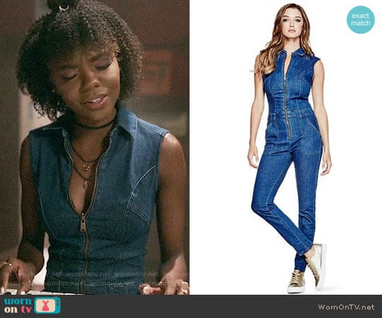 Guess Jessie Denim Jumpsuit worn by Josie McCoy (Ashleigh Murray) on Riverdale