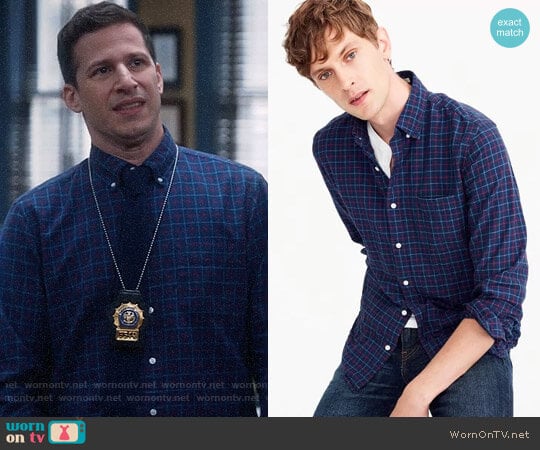 J.Crew American Pima cotton oxford shirt in tattersall worn by Jake Peralta (Andy Samberg) on Brooklyn Nine-Nine