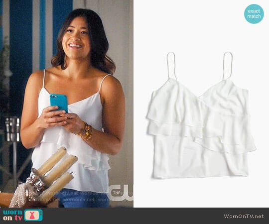 J.Crew Drapey Ruffle Cami in White worn by Jane Villanueva (Gina Rodriguez) on Jane the Virgin