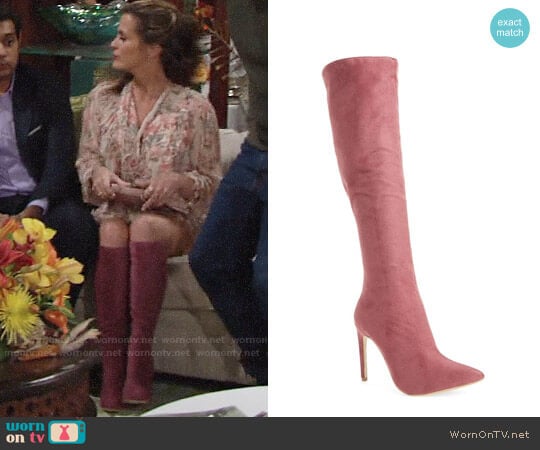 Jeffrey Campbell Jalouse Knee High Boot in Blush Suede worn by Chelsea Lawson (Melissa Claire Egan) on The Young and the Restless