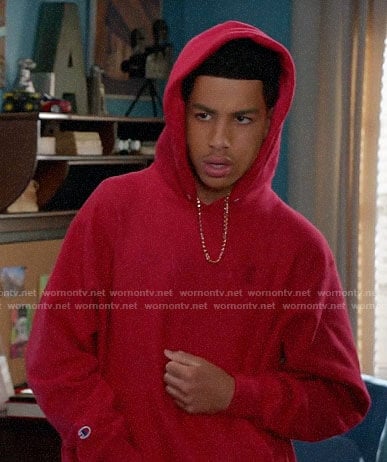 Junior’s red Champion hoodie on Black-ish