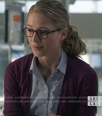 Kara’s scalloped trim button down shirt on Supergirl