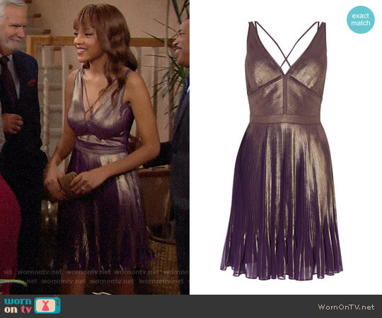 Karen Millen Metallic Pleated Dress worn by Nicole Avant (Reign Edwards) on The Bold and the Beautiful