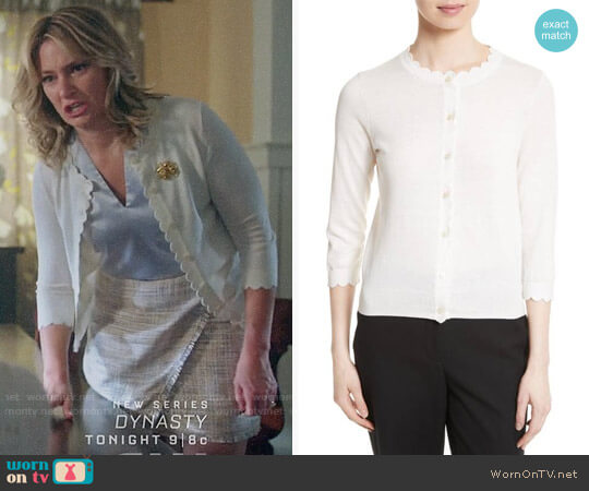 Kate Spade Scallop Silk Blend Cardigan worn by Alice Cooper (Mädchen Amick) on Riverdale