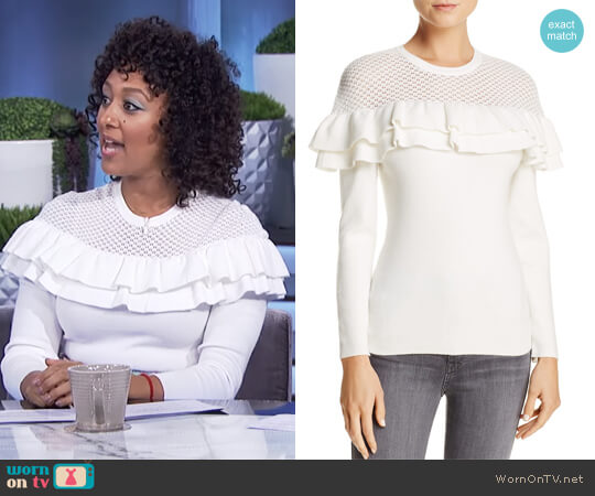 Lucy Paris Alexa Ruffle Sweater worn by Tamera Mowry on The Real