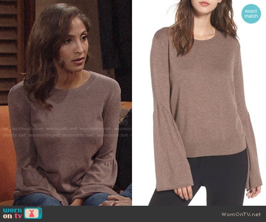 Leith Bell Sleeve Sweater in Brown Taupe Heather worn by Lily Winters (Christel Khalil) on The Young and the Restless