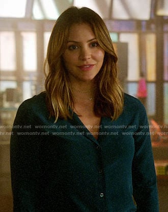 Paige’s teal green button down blouse on Scorpion