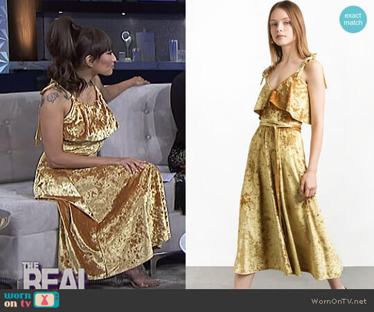 Pixie Market Marygold Velvet Shoulder Tie Slip Dress worn by Jeannie Mai on The Real