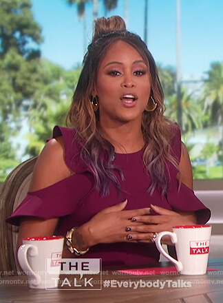 Eve’s purple ruffle shoulder dress on The Talk