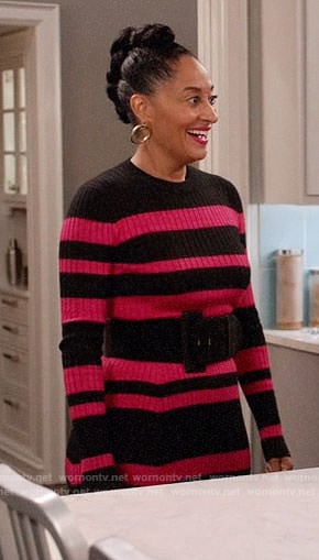 Rainbow’s black and pink striped sweater dress on Black-ish