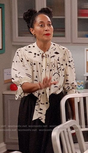 Rainbow’s white printed tie neck blouse on Black-ish