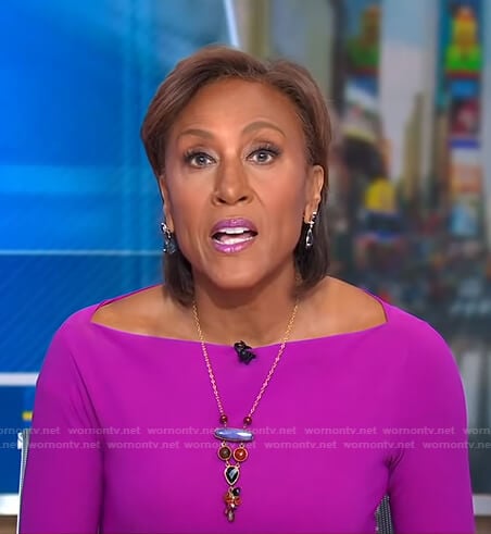 Robin’s purple long sleeve stretch dress on Good Morning America