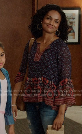Sabine’s blue and red printed blouse on Once Upon a Time
