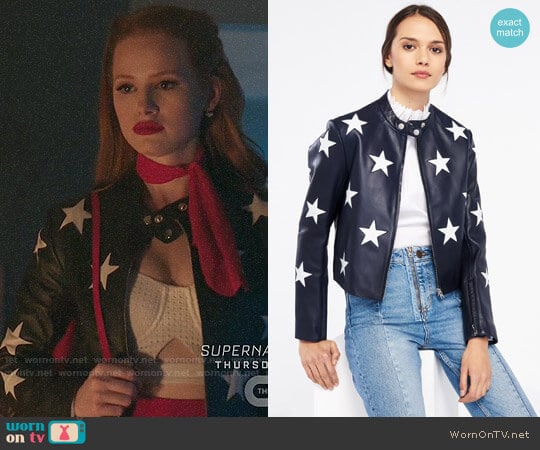 Sandro Leather Jacket with Stars worn by Cheryl Blossom (Madelaine Petsch) on Riverdale