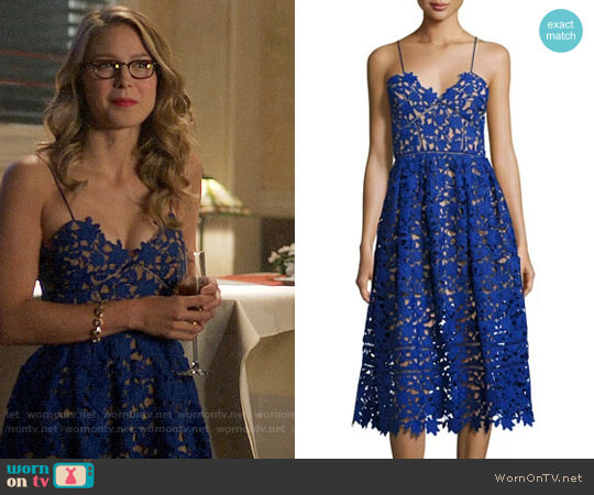 Self Portrait Azalea Dress in Cobalt worn by Kara Danvers (Melissa Benoist) on Supergirl