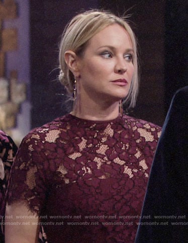 Sharon’s burgundy lace dress on The Young and the Restless