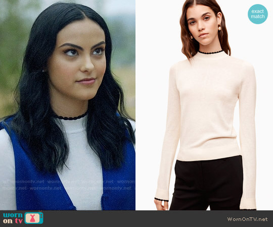 Sunday Best Cher Sweater in Avorio/Black worn by Veronica Lodge (Camila Mendes) on Riverdale