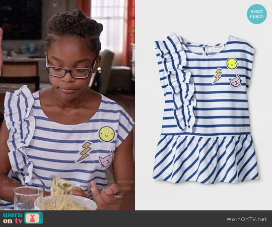 Cat & Jack Girls Short Sleeve Side Ruffle Woven Top worn by Diane Johnson (Marsai Martin) on Black-ish