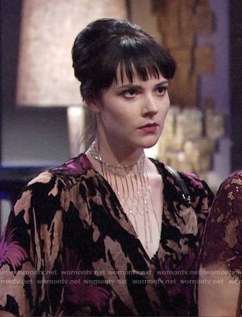 Tessa’s black floral midi dress on The Young and the Restless