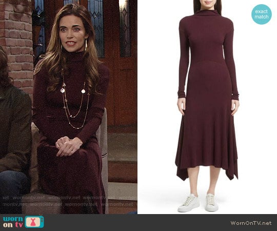 Dark Currant by Theory Ribbed Sweater Dress worn by Victoria Newman (Amelia Heinle) on The Young and the Restless
