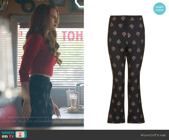 Topshop Tile Print Kick Flare Trousers worn by Cheryl Blossom (Madelaine Petsch) on Riverdale