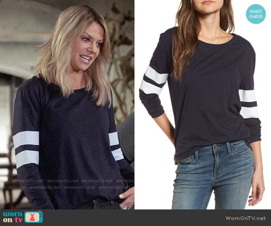 Treasure & Bond Varsity Stripe Cotton Tee in Navy Night Combo worn by Mackenzie Murphy (Kaitlin Olson) on The Mick