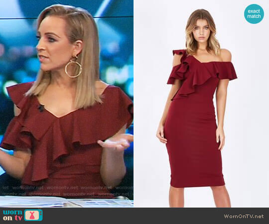Tussah Arusha Frill Cold-Shoulder Dress worn by Carrie Bickmore on The Project