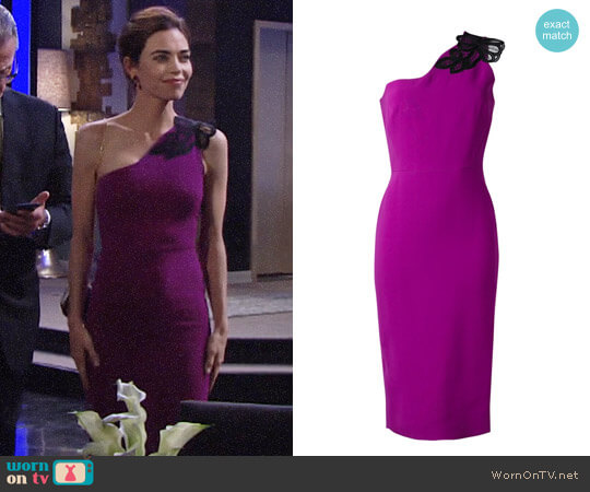 Victoria Beckham One Shoulder Midi Dress worn by Victoria Newman (Amelia Heinle) on The Young and the Restless