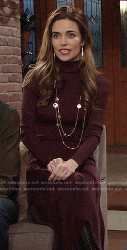 Victoria’s burgundy Thanksgiving sweater dress on The Young and the Restless