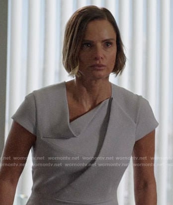 Victoria’s grey folded detail dress on Once Upon a Time