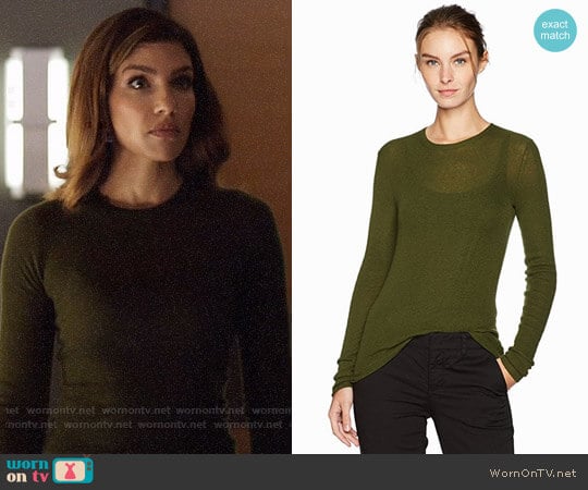 Vince Rib Crewneck Sweater in Avocado worn by Dinah Drake (Juliana Harkavy) on Arrow