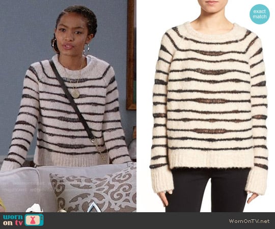 Zadig & Voltaire Kary Open Knit Stripe Sweater worn by Zoey Johnson (Yara Shahidi) on Black-ish