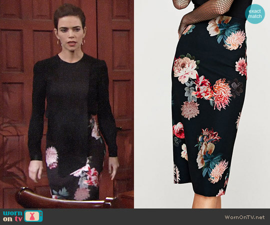 Zara Floral Print Pencil Skirt worn by Victoria Newman (Amelia Heinle) on The Young and the Restless