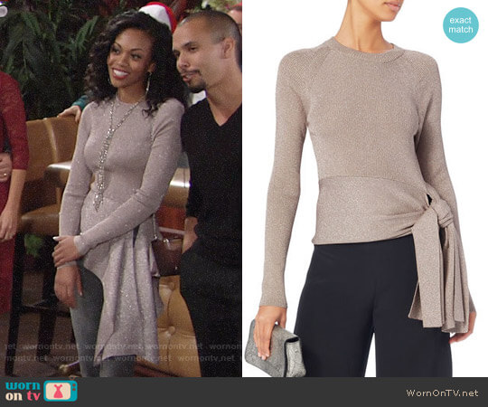 3.1 Phillip Lim Lurex Waist Tie Sweater worn by Hilary Curtis (Mishael Morgan) on The Young and the Restless
