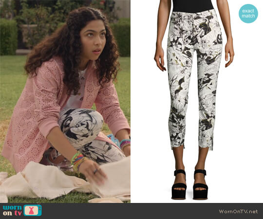 7 For All Mankind Floral-Print Step Hem Ankle Skinny Jeans worn by Molly Hernandez (Allegra Acosta) on Marvels Runaways