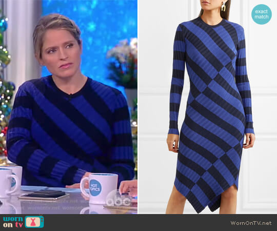 Altuzarra Whistler asymmetric striped ribbed-knit dress worn by Sara Haines on The View
