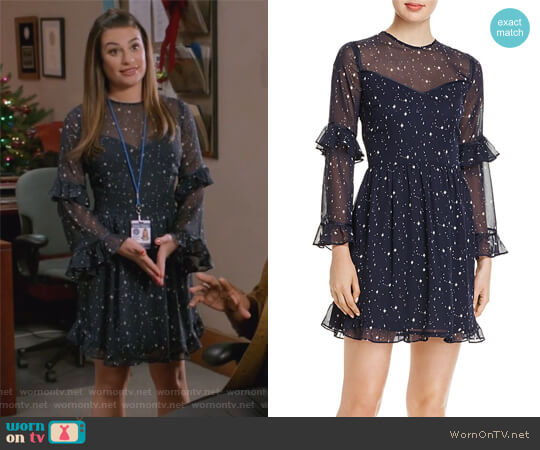 Aqua Ruffled Star Print Dress worn by Valentina Barella (Lea Michele) on The Mayor