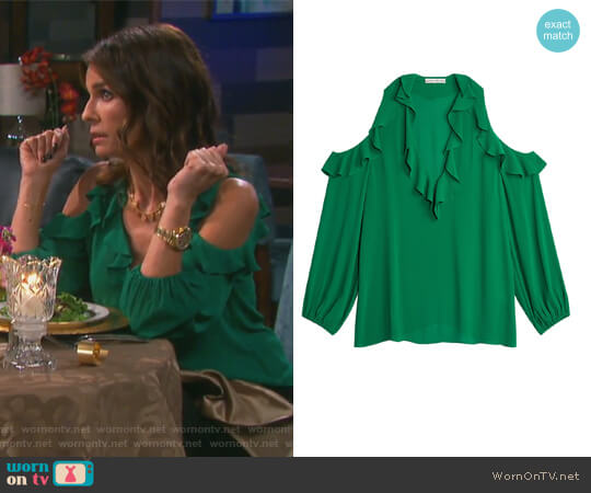 Alice + Olivia Ivy Gia Ruffle Cold Shoulder Blouse worn by Hope Williams (Kristian Alfonso) on Days of our Lives