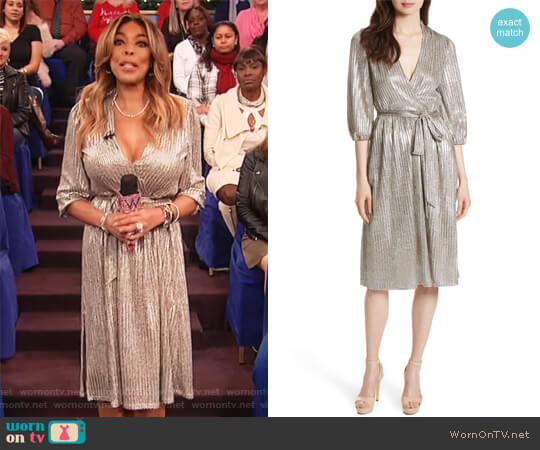 Alice + Olivia Katina Metallic Wrap Dress worn by Wendy Williams on The Wendy Williams Show