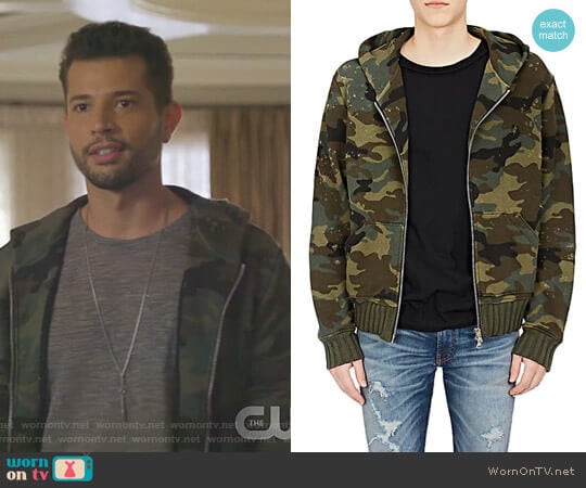 Amiri Camouflage Cotton Shotgun Hoodie worn by Sam Flores (Rafael de la Fuente) on Dynasty