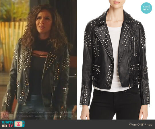 Aqua Studded Faux-Leather Moto Jacket worn by Mazikeen (Lesley-Ann Brandt) on Lucifer