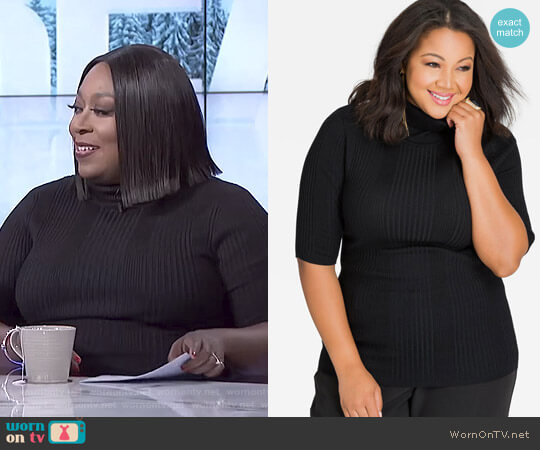 Ashley Stewart Elbow Sleeve Solid Rib Knit Turtleneck worn by Loni Love on The Real