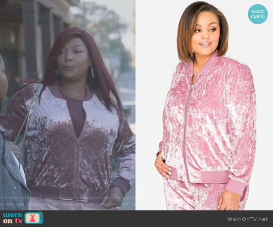 Ashley Stewart Crushed Velvet Bomber Jacket worn by Carlotta Brown (Queen Latifah) on Star