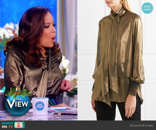 By Malene Birger Charani pussy-bow lame blouse worn by Sunny Hostin on The View