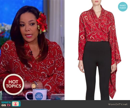 Balenciaga Chains Silk Crepe Wrap Mono Top worn by Sunny Hostin on The View