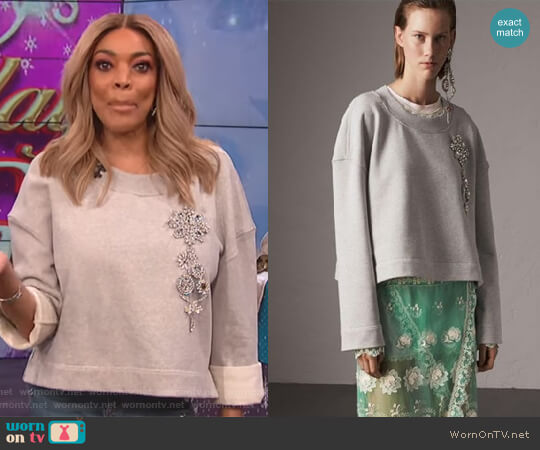 Burberry Cropped Sweatshirt with Crystal Brooch worn by Wendy Williams on The Wendy Williams Show