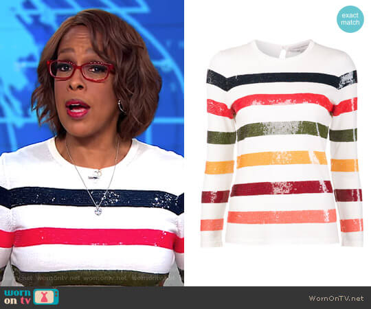 Carolina Herrera Sequin Striped Jumper worn by Gayle King on CBS Mornings